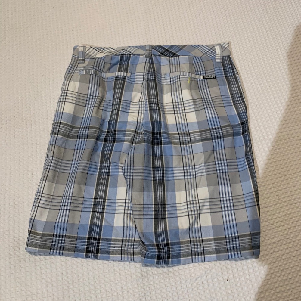 Rusty Mens Plaid Walk Shorts Blue Grey White Checkered Size 36 Surf Skater - Picture 6 of 6